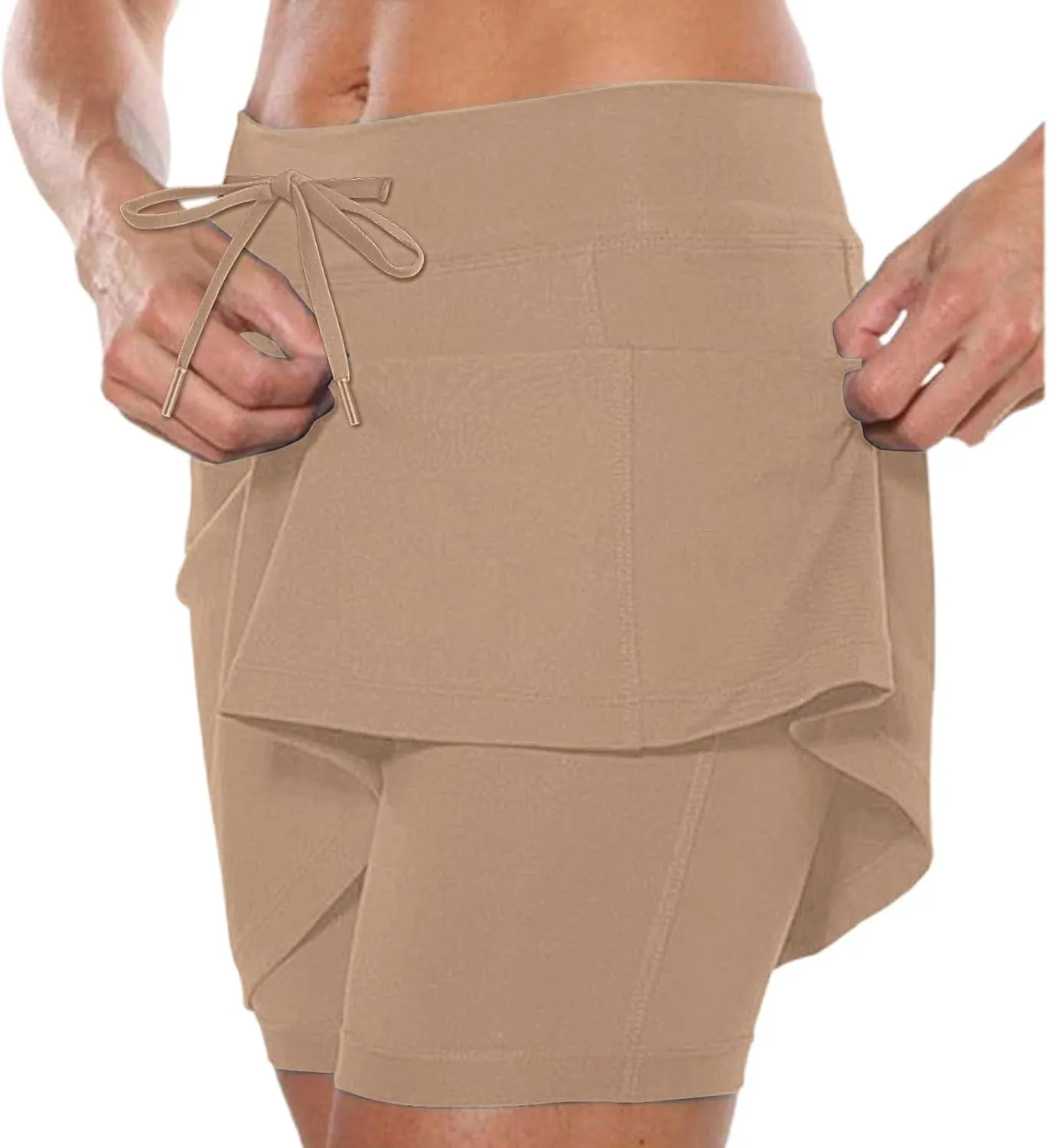 Athletic Skorts for Woman Elastic Hight Waist Drawstring Tennis Golf Skirt with Pockets Solid Color Yoga Shorts