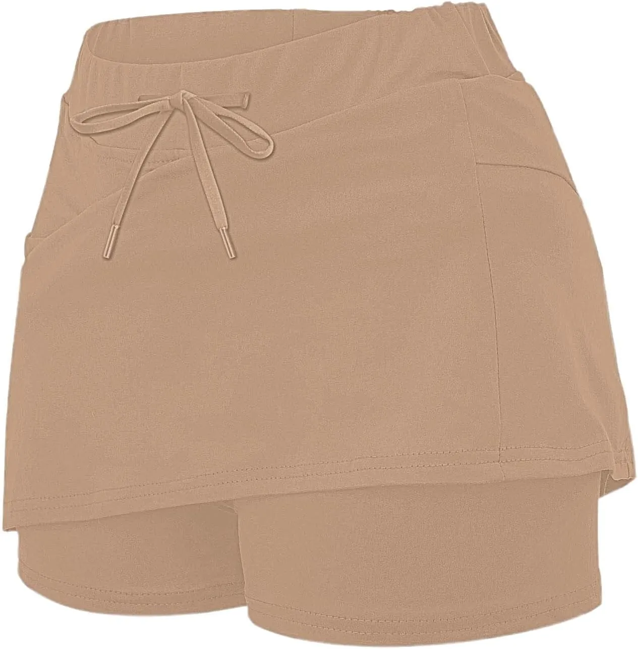 Athletic Skorts for Woman Elastic Hight Waist Drawstring Tennis Golf Skirt with Pockets Solid Color Yoga Shorts