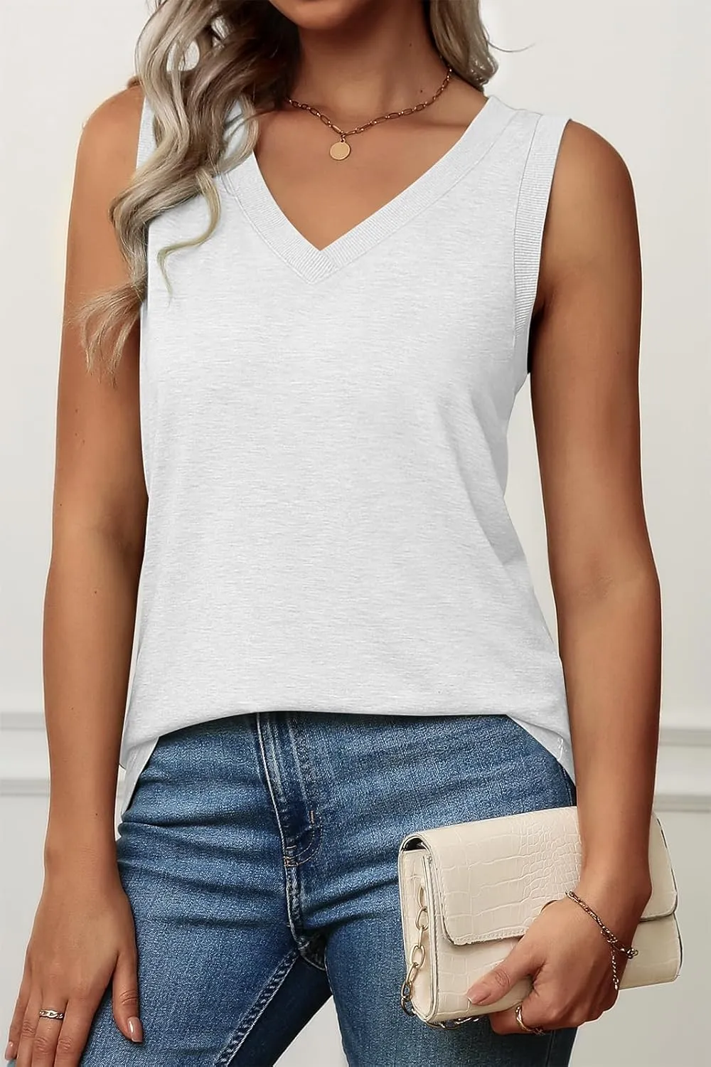 ATHMILE Women Summer V Neck Tank Top Sleeveless Spring Tee Beach Vacation Tops