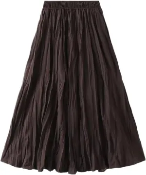 Autumn Winter Midi Long Pleated Skirt Women High Waist Skirt Female All-Match Skirt