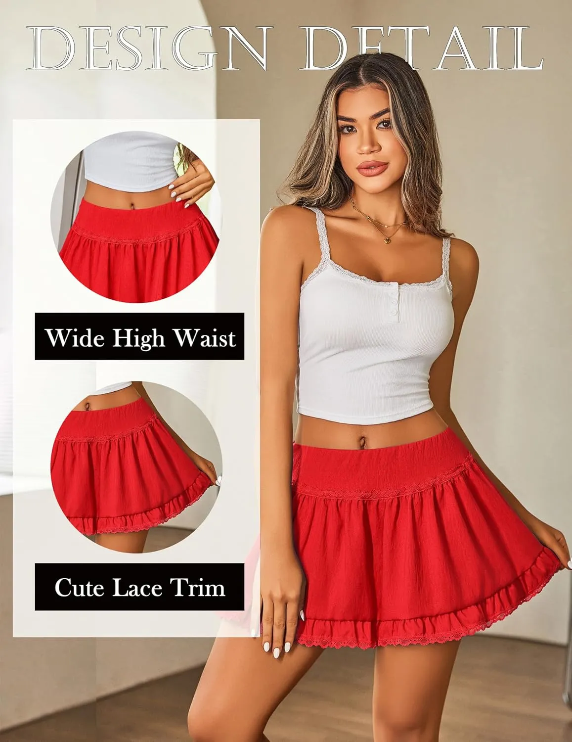 Avidlove Women High Waist Mini Skirt Flowy A Line Ruffle Hem Y2K Cute Skirts Casual