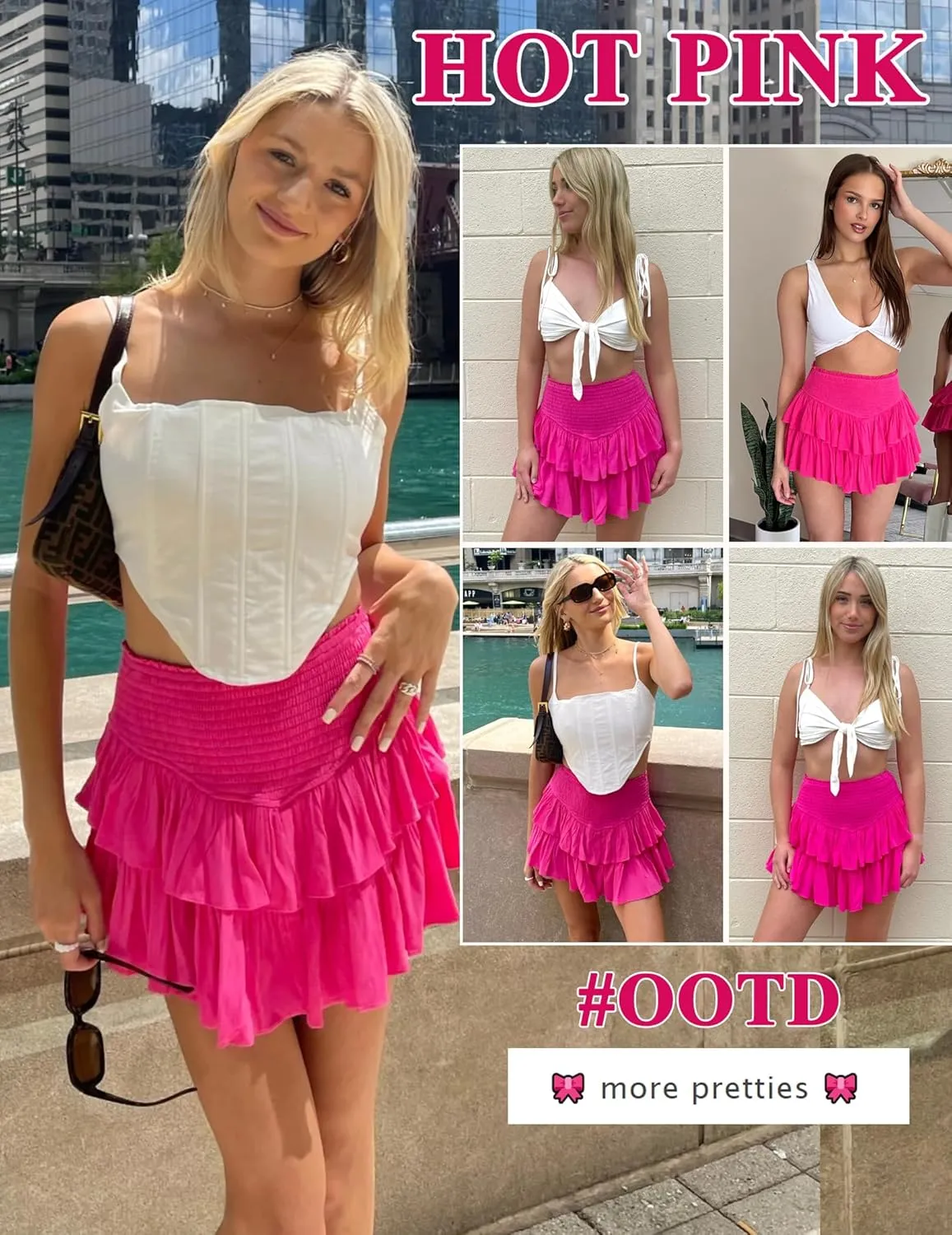 Avidlove Women's Summer High Waist Ruffle Flowy Mini Skirts Casual Boho Layered Pleated Beach Short Skirt