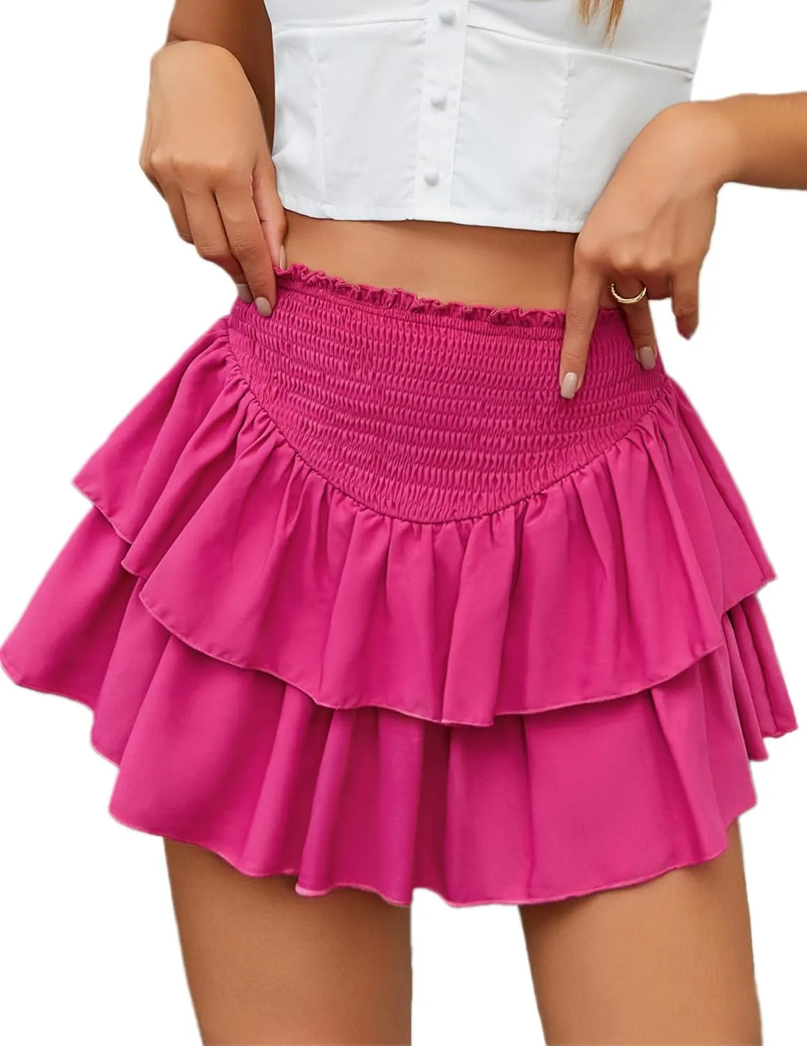 Avidlove Women's Summer High Waist Ruffle Flowy Mini Skirts Casual Boho Layered Pleated Beach Short Skirt