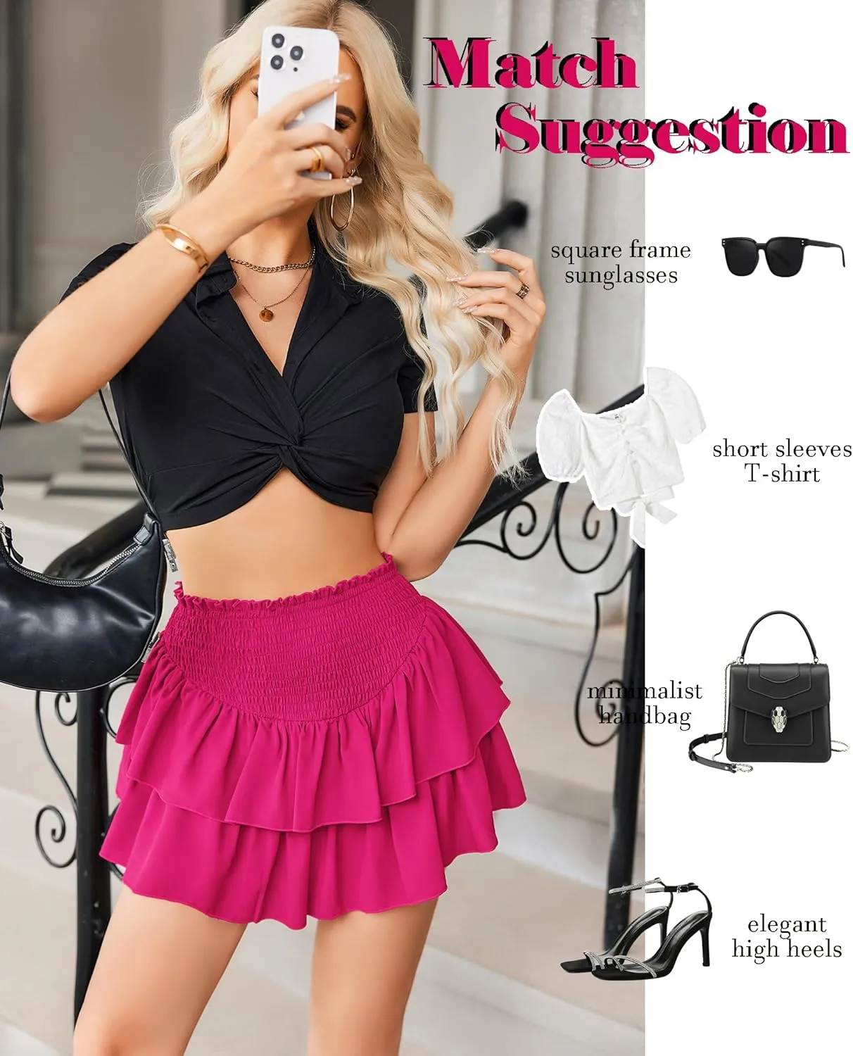 Avidlove Women's Summer High Waist Ruffle Flowy Mini Skirts Casual Boho Layered Pleated Beach Short Skirt