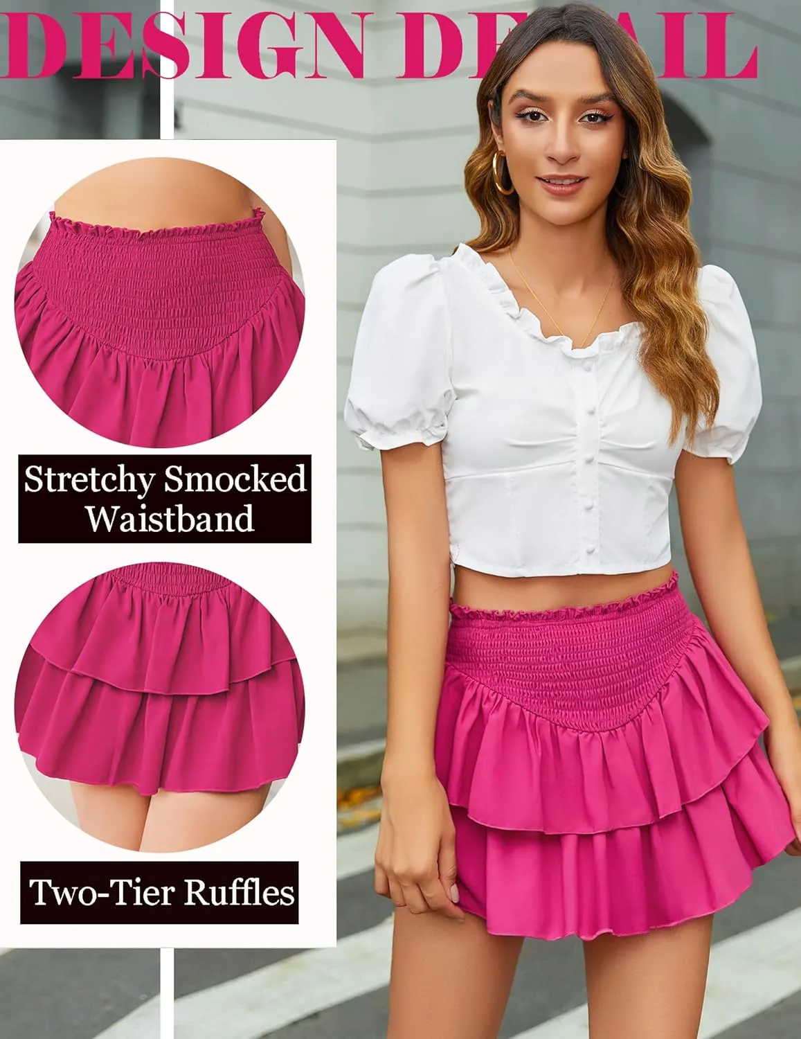Avidlove Women's Summer High Waist Ruffle Flowy Mini Skirts Casual Boho Layered Pleated Beach Short Skirt