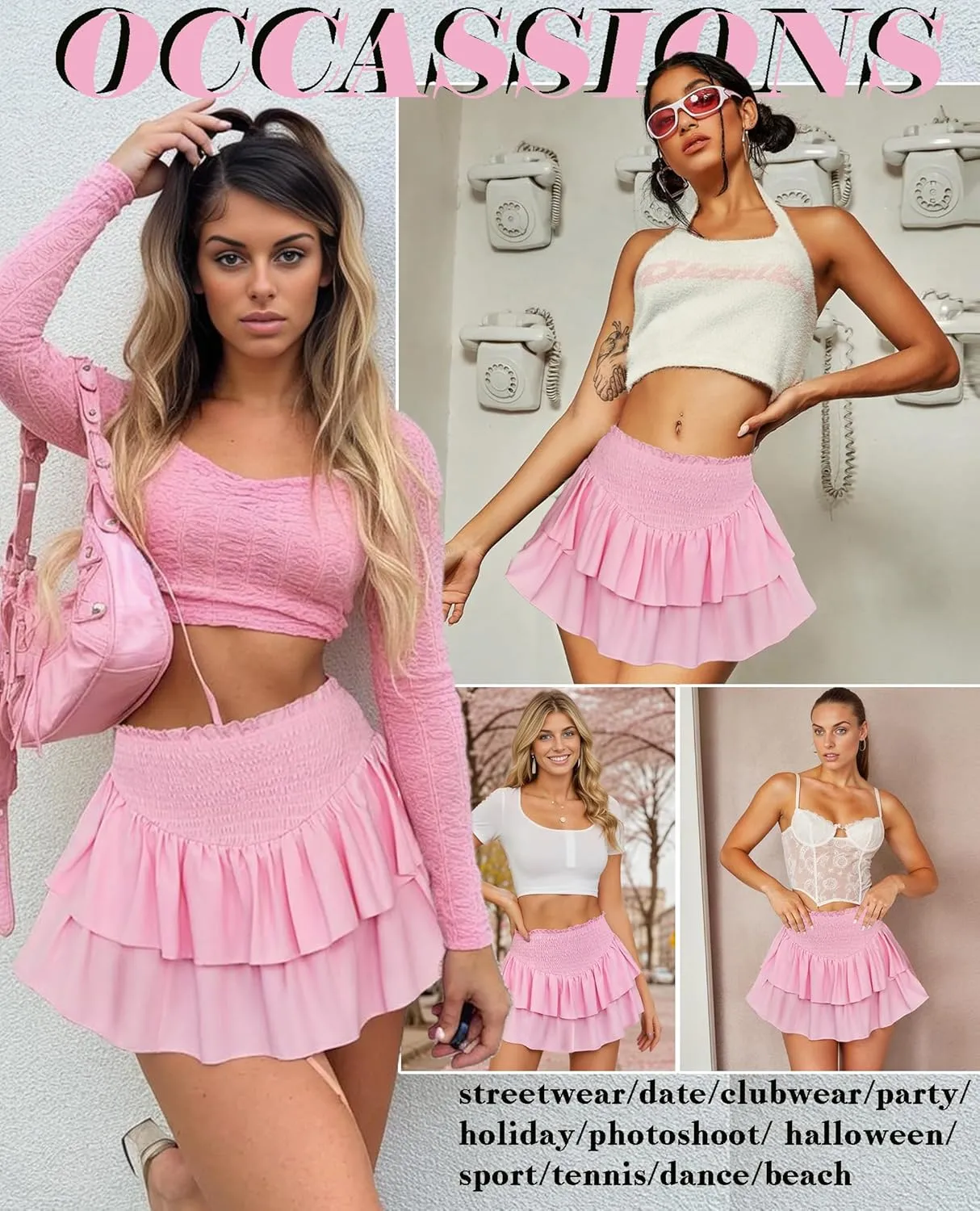 Avidlove Women's Summer High Waist Ruffle Flowy Mini Skirts Casual Boho Layered Pleated Beach Short Skirt