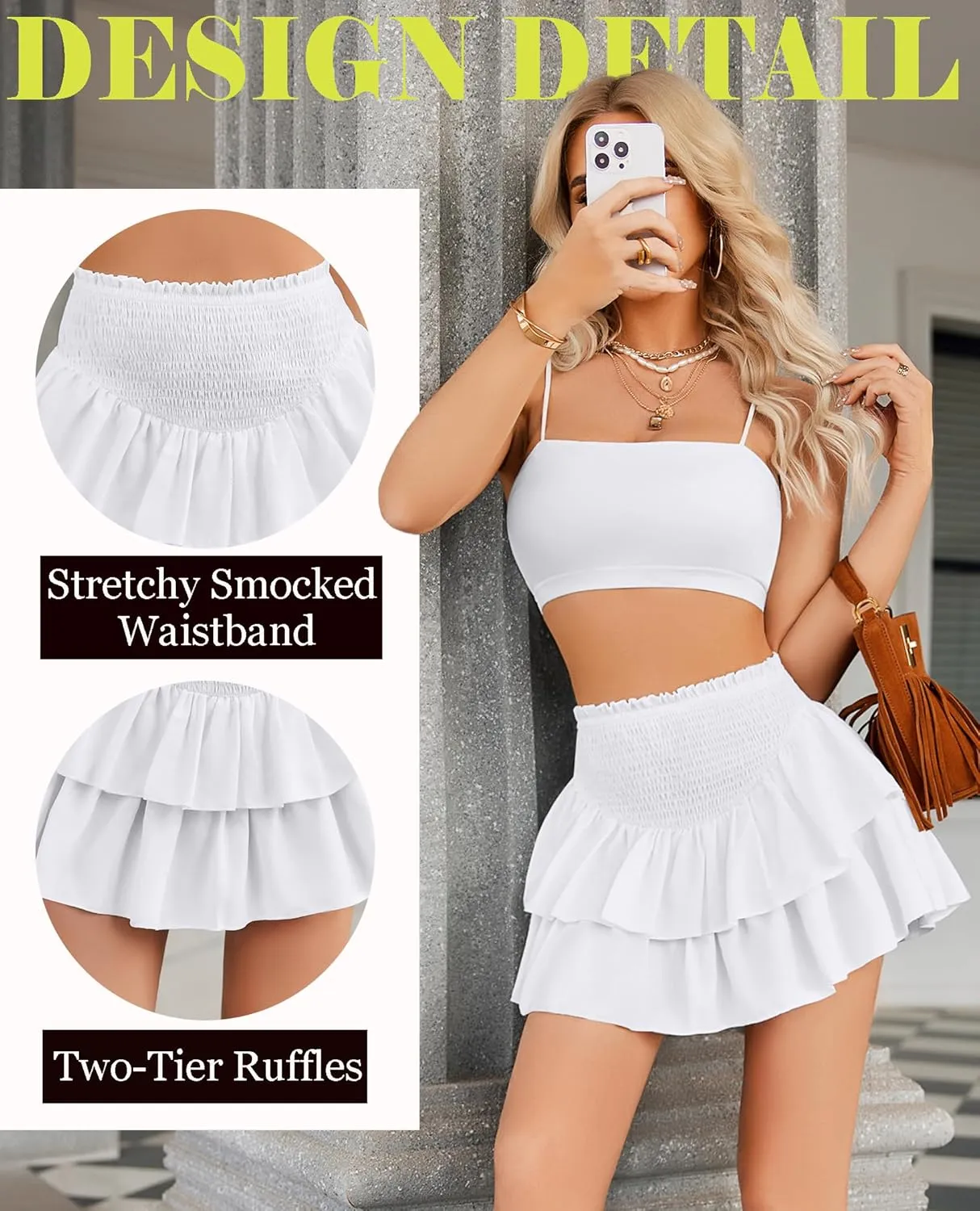 Avidlove Women's Summer High Waist Ruffle Flowy Mini Skirts Casual Boho Layered Pleated Beach Short Skirt