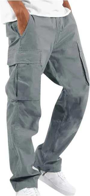 Baggy Cargo Pants for Men Casual Drawstring Waist Hiking Pants with Pockets Outdoor Lightweight Parachute Pants