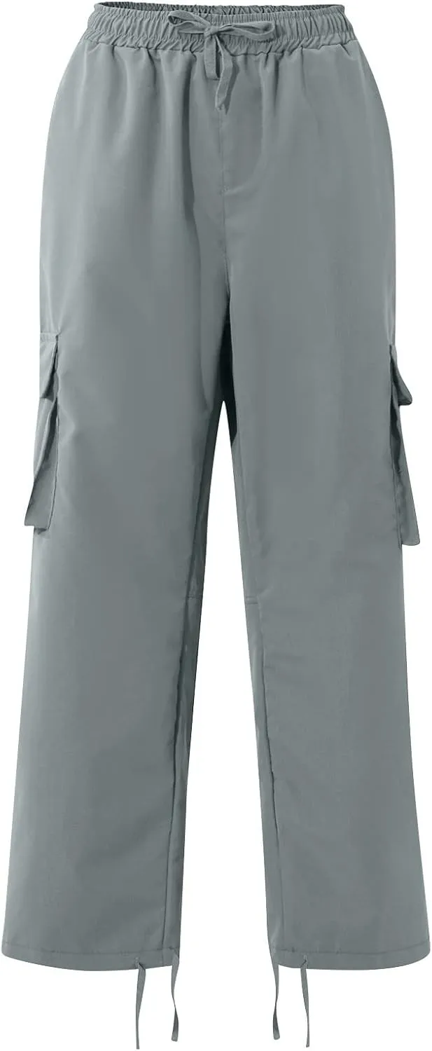 Baggy Cargo Pants for Men Casual Drawstring Waist Hiking Pants with Pockets Outdoor Lightweight Parachute Pants