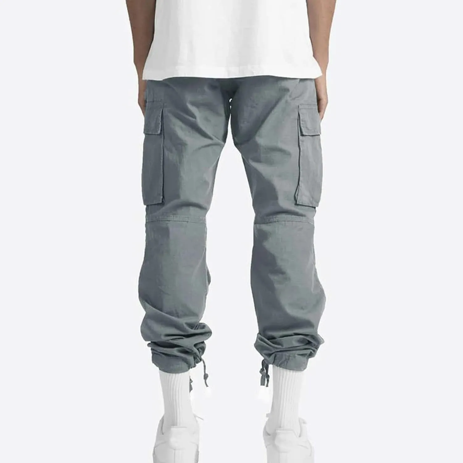Baggy Cargo Pants for Men Casual Drawstring Waist Hiking Pants with Pockets Outdoor Lightweight Parachute Pants