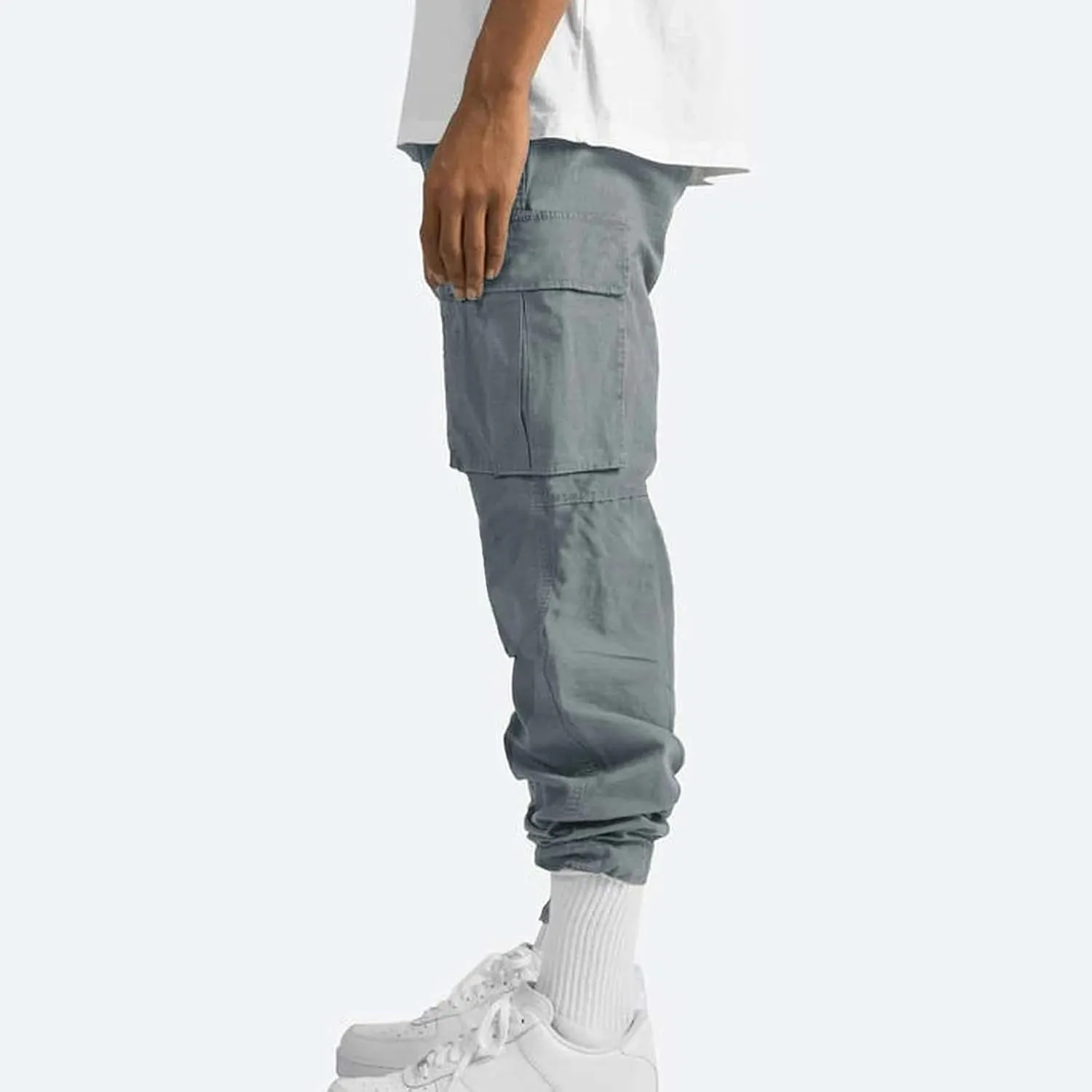 Baggy Cargo Pants for Men Casual Drawstring Waist Hiking Pants with Pockets Outdoor Lightweight Parachute Pants