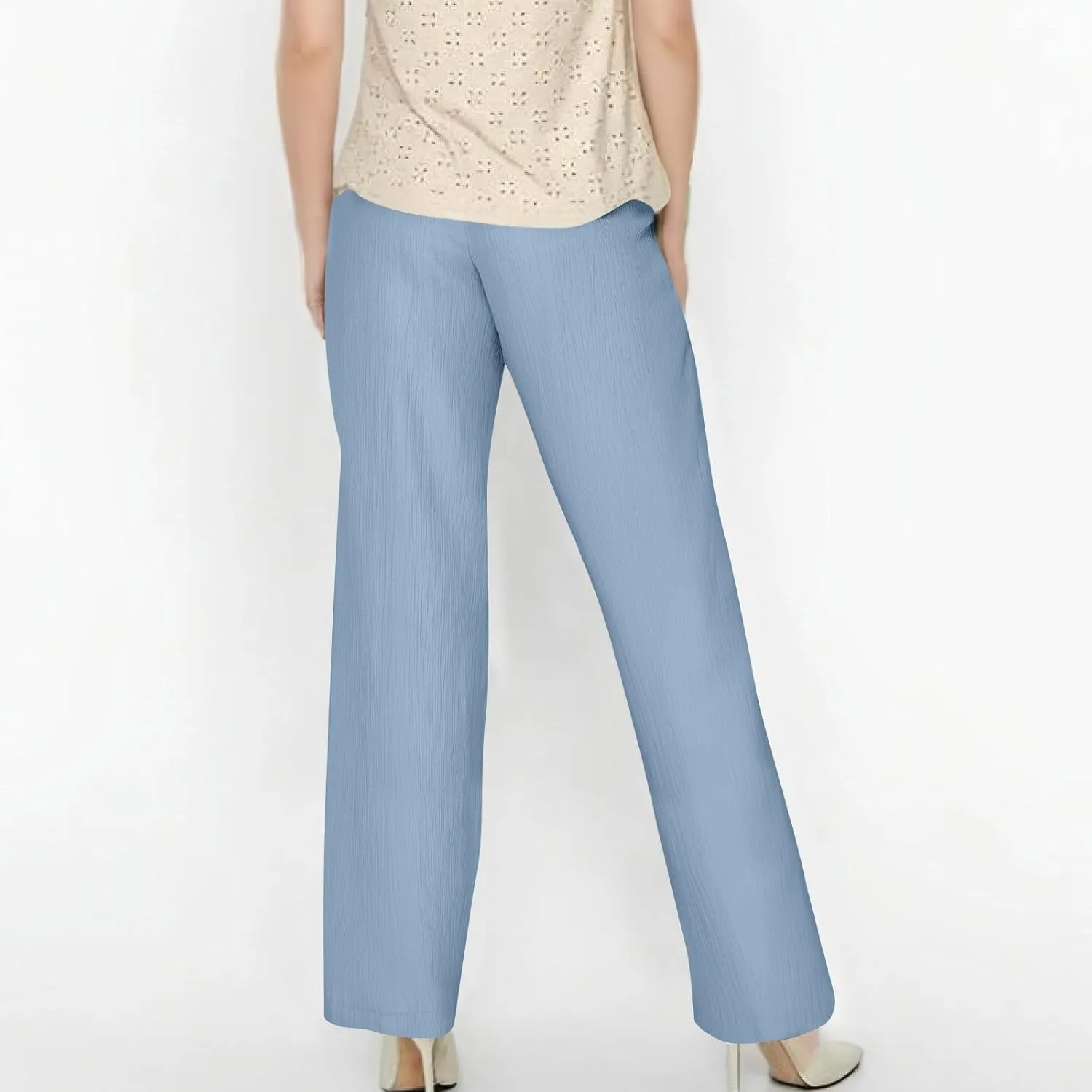Baggy Wide Leg Linen Pants for Women Plus Size Elastic Waist Pants Textured Summer Beach Palazzo Pants with Pockets