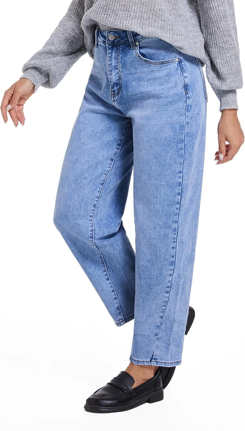 Barrel Jeans for Women High Waisted Wide Leg Stretchy Women's Jeans Baggy Relax Fit Trendy Denim
