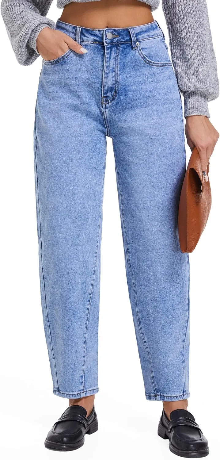 Barrel Jeans for Women High Waisted Wide Leg Stretchy Women's Jeans Baggy Relax Fit Trendy Denim