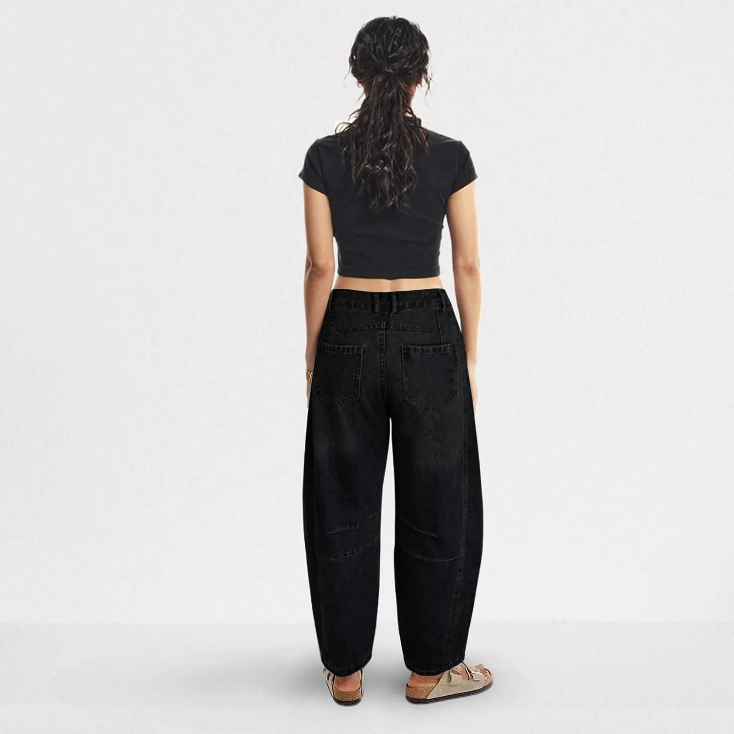 Barrel Jeans for Women Mid Rise Heart Printed Denim Ankle Pants Vintage Baggy Boyfriend Jeans