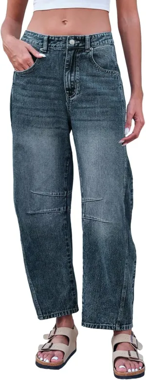 Barrel Jeans for Women Stretchy Trendy High Waisted Baggy Denim Trouser Y2K Wide Leg Boyfriend Streetwear Ankle Pants