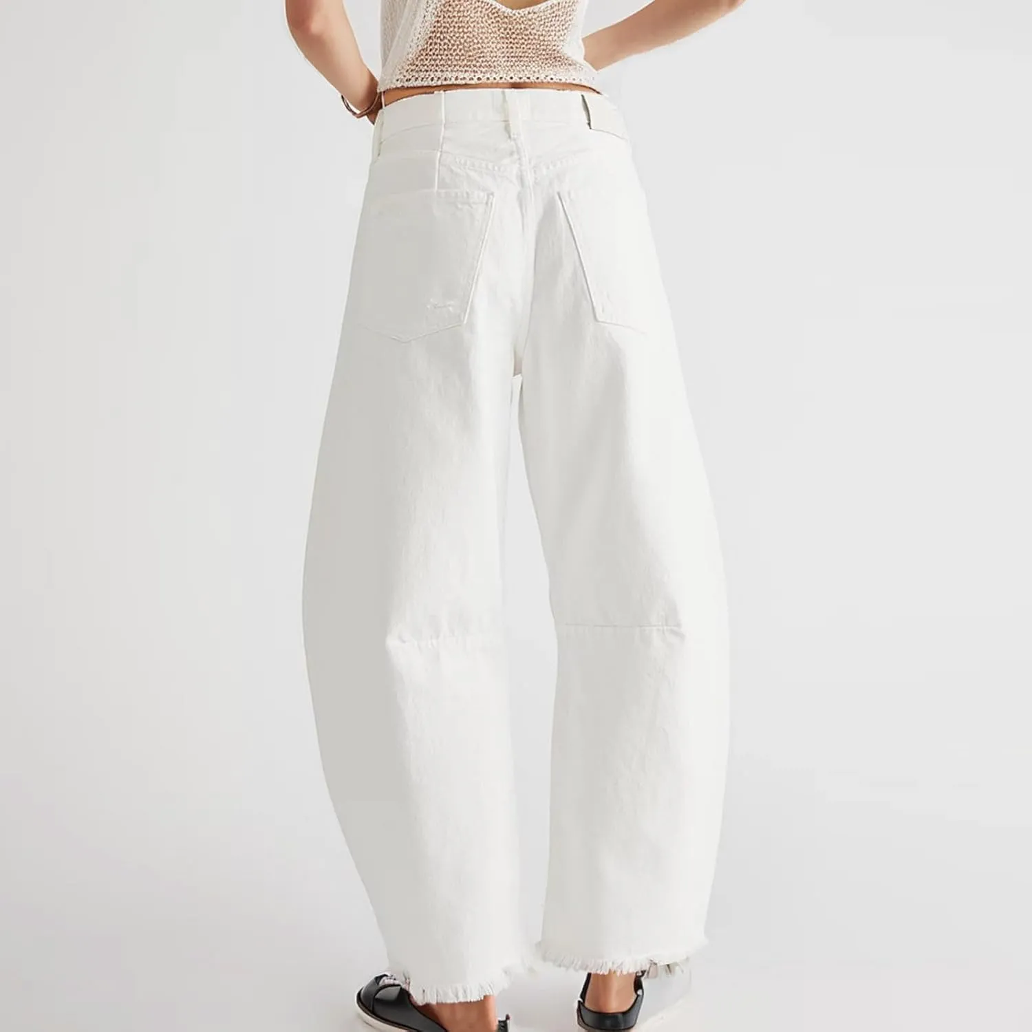Barrel Jeans for Women Stretchy Trendy High Waisted Baggy Denim Trouser Y2K Wide Leg Boyfriend Streetwear Ankle Pants