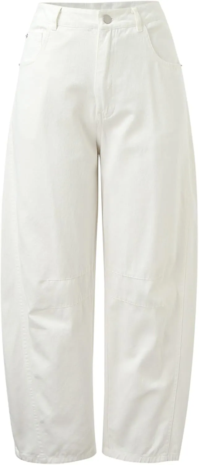 Barrel Jeans for Women Stretchy Trendy High Waisted Baggy Denim Trouser Y2K Wide Leg Boyfriend Streetwear Ankle Pants