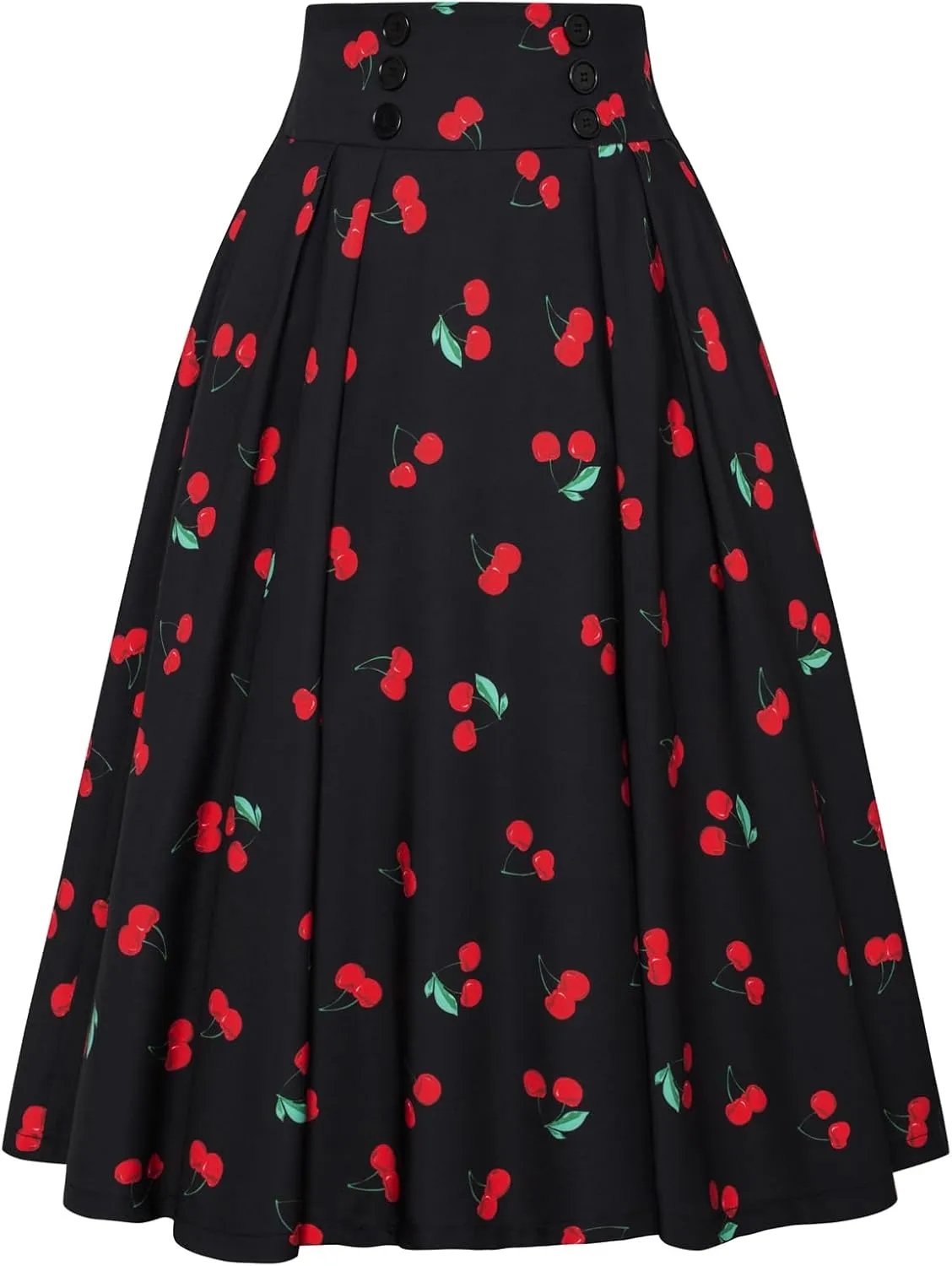 Belle Poque Women's Vintage High Waist Pleated Midi A-Line Skirt with Pockets