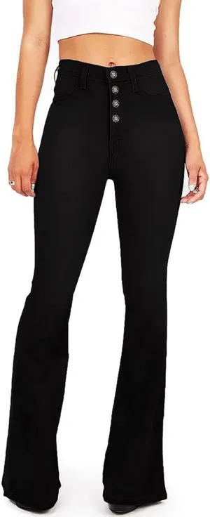 BISUAL Women's Fashion High Rise Jeans Slimming Wide Leg Stretch Denim Flare Bellbottom Jeans