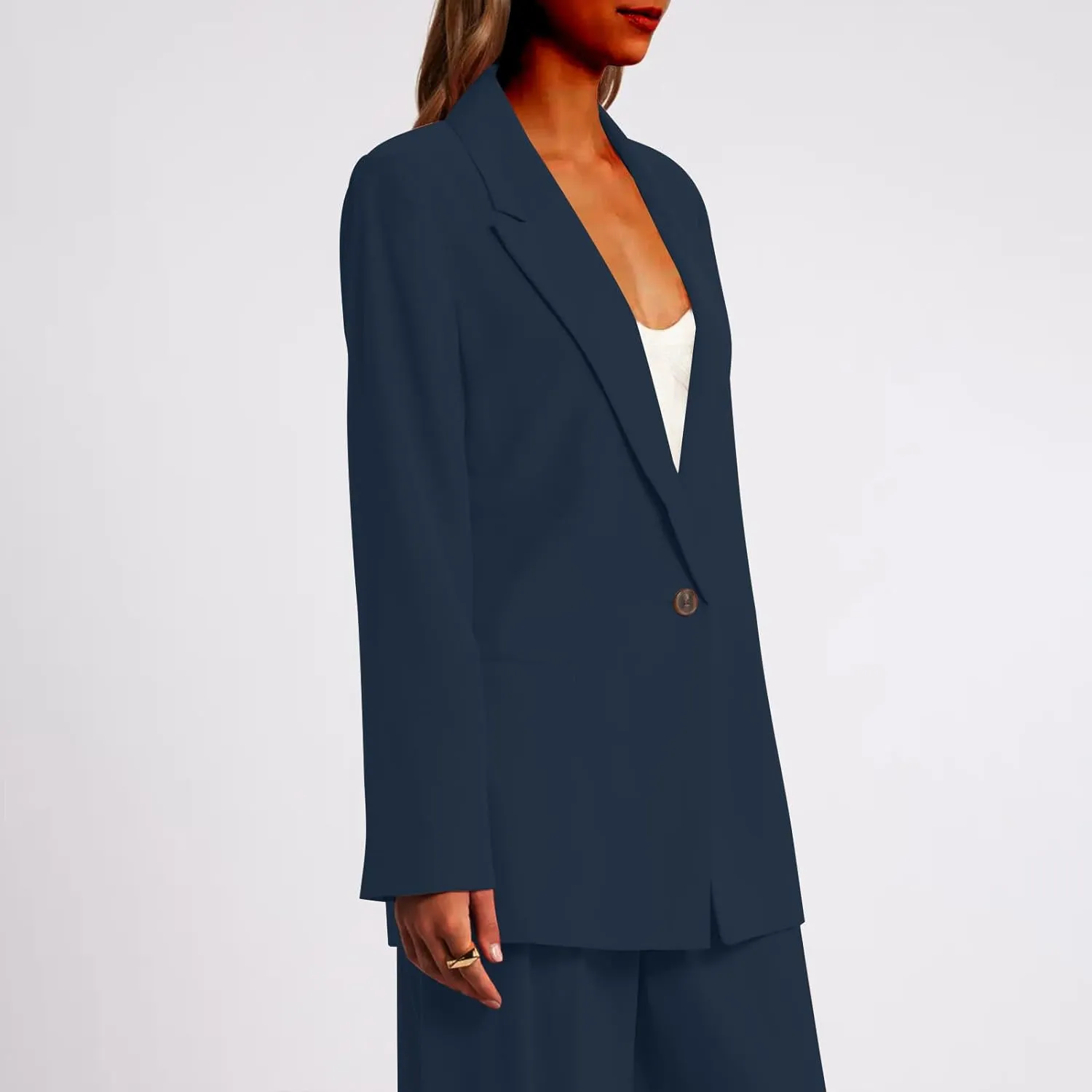 Blazer Jackets for Women Long Sleeved Relaxed Fit Office Work Suit Jackets Solid Lapel Open Front Coat with Pockets