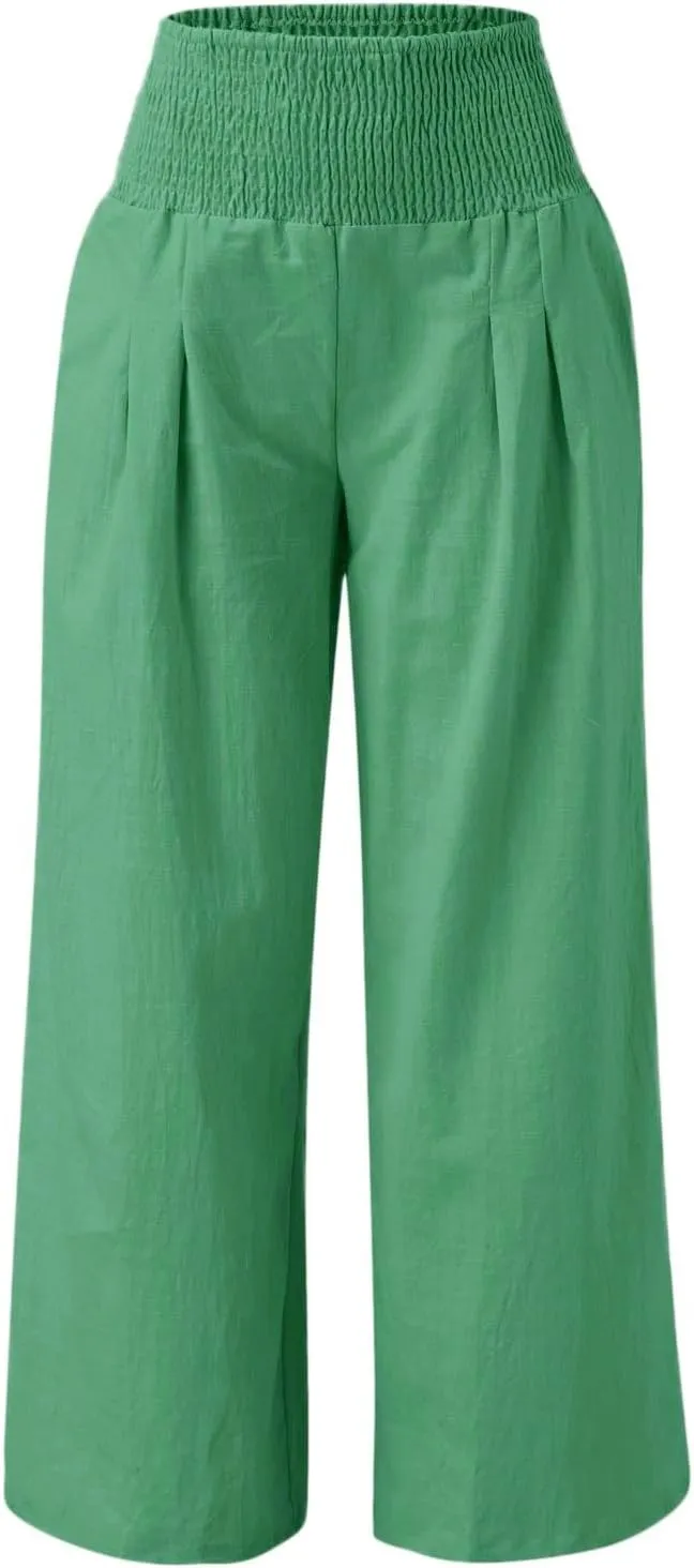 Boho Clothes for Women Buckle Pants with Elegant Pockets and Casual Wide Leg Fashion Plus Size Linen Pants for Women