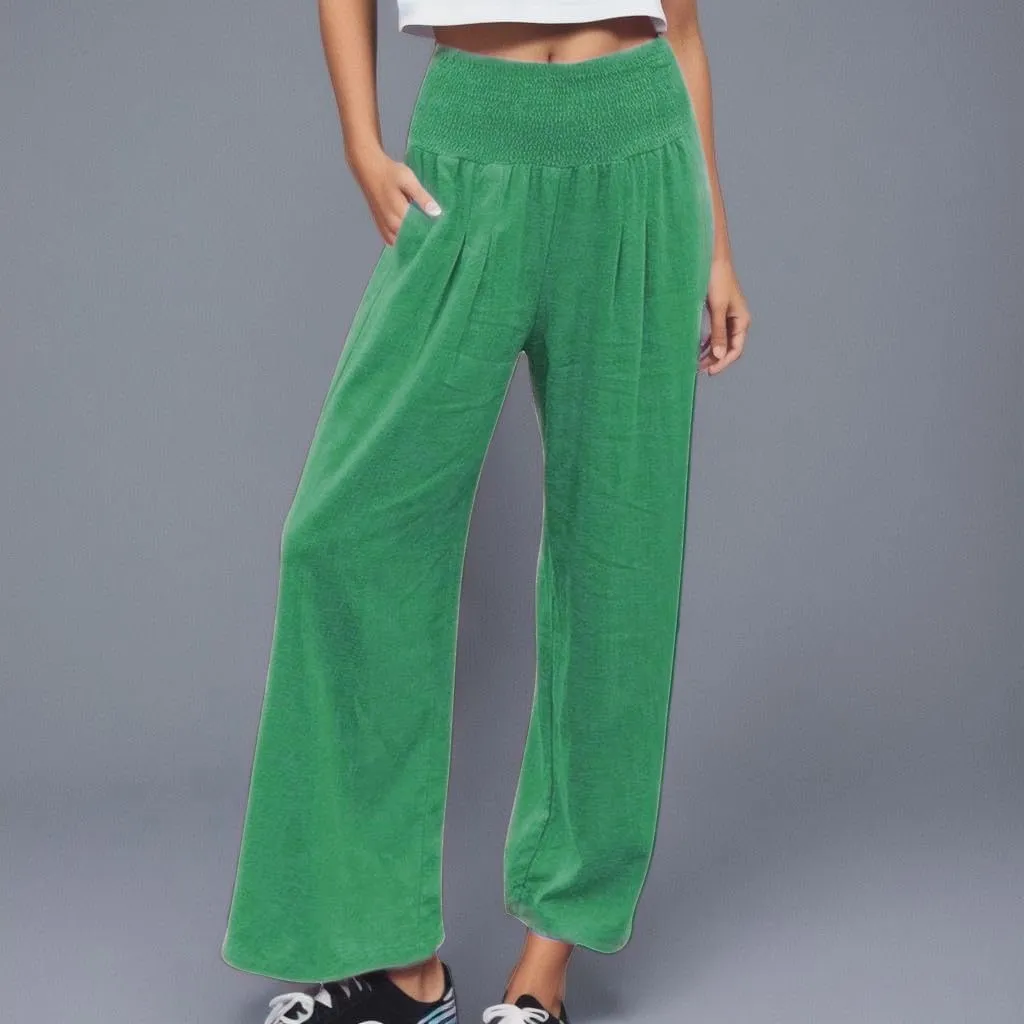 Boho Clothes for Women Buckle Pants with Elegant Pockets and Casual Wide Leg Fashion Plus Size Linen Pants for Women