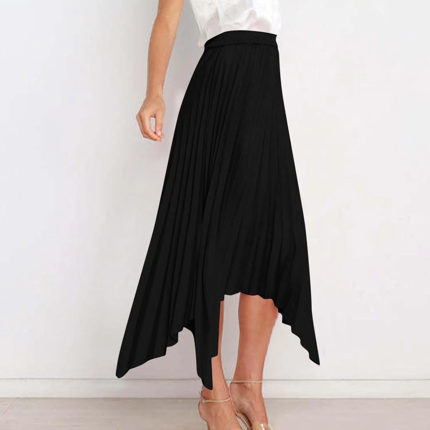 Borniu Women's Summer Renaissance Flowy Fairy Skirt Y2k Solid Color Irregular Elastic Waist Layered Asymmetrical Midi Skirts