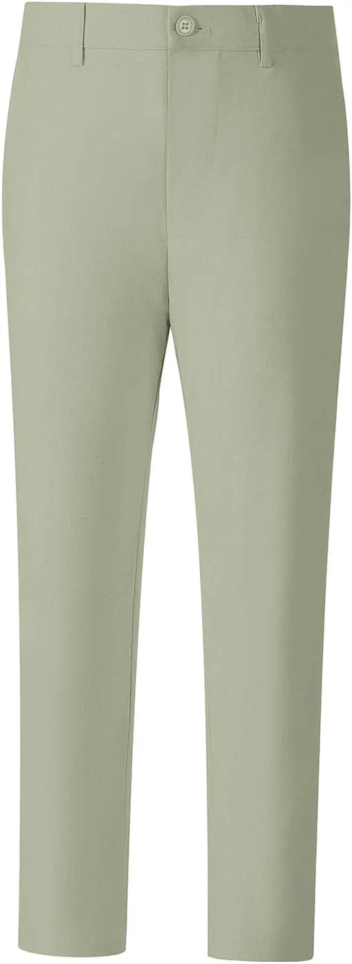 Boys' Linen Pants Lightweight Flat Front Dress Pants Kids School Uniform