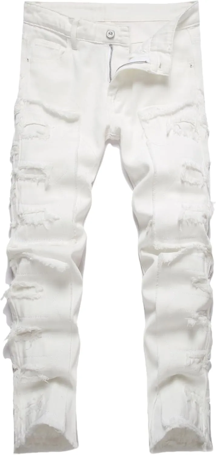 Boy's Stacked Jeans Skinny Fit Ripped Destroyed Distressed Fashion Comfy Denim Jeans Pants