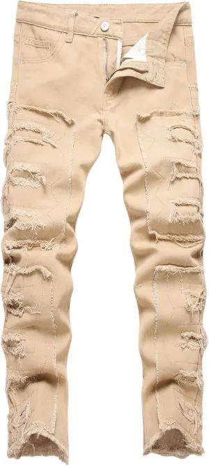 Boy's Stacked Jeans Skinny Fit Ripped Destroyed Distressed Fashion Comfy Denim Jeans Pants