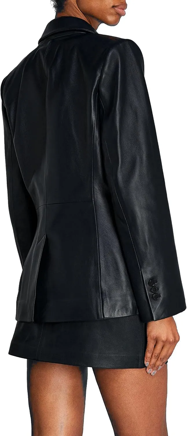 Brown 2-Button Lambskin Leather Blazer Women - Casual Coat Long Sleeves Suit Style Leather Jacket Women