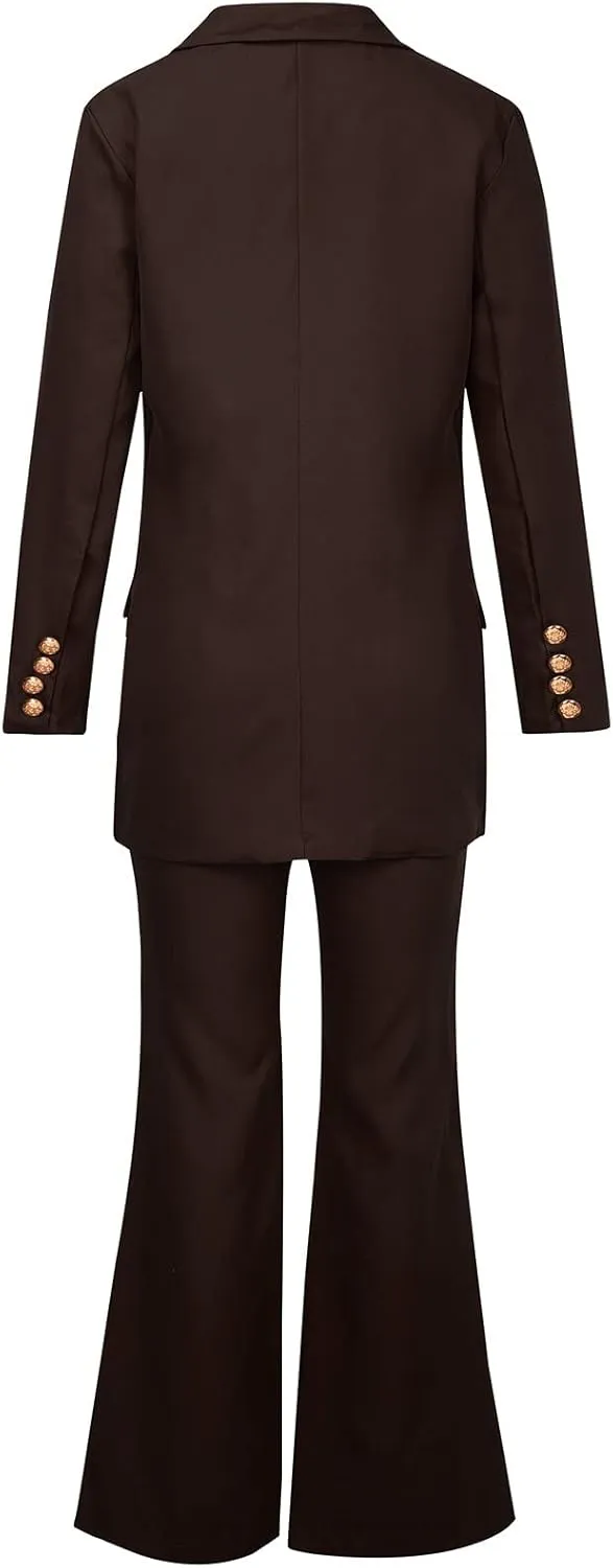 Business Casual Clothes for Women Fashion Work Suit Two Piece Outfits Dressy Button Blazer and Wide Leg Pant Suit Set