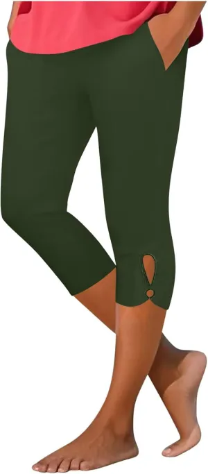 Capri Leggings for Women 2025 Summer Stretch Plus Size High Waisted Soft Casual Workout Yoga Pants with Pockets