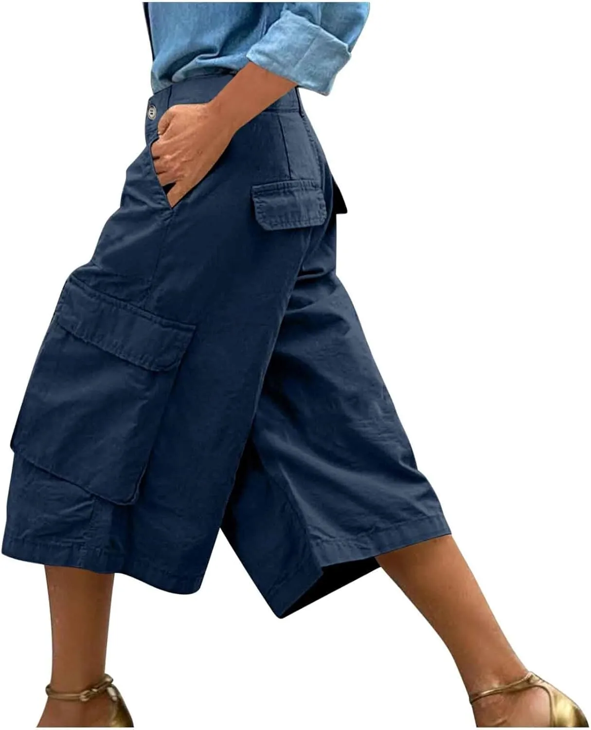 Cargo Capris for Women Loose Baggy Wide Leg Pants Lightweight Flowy High Waisted Hiking Pants Summer Y2k Clothes