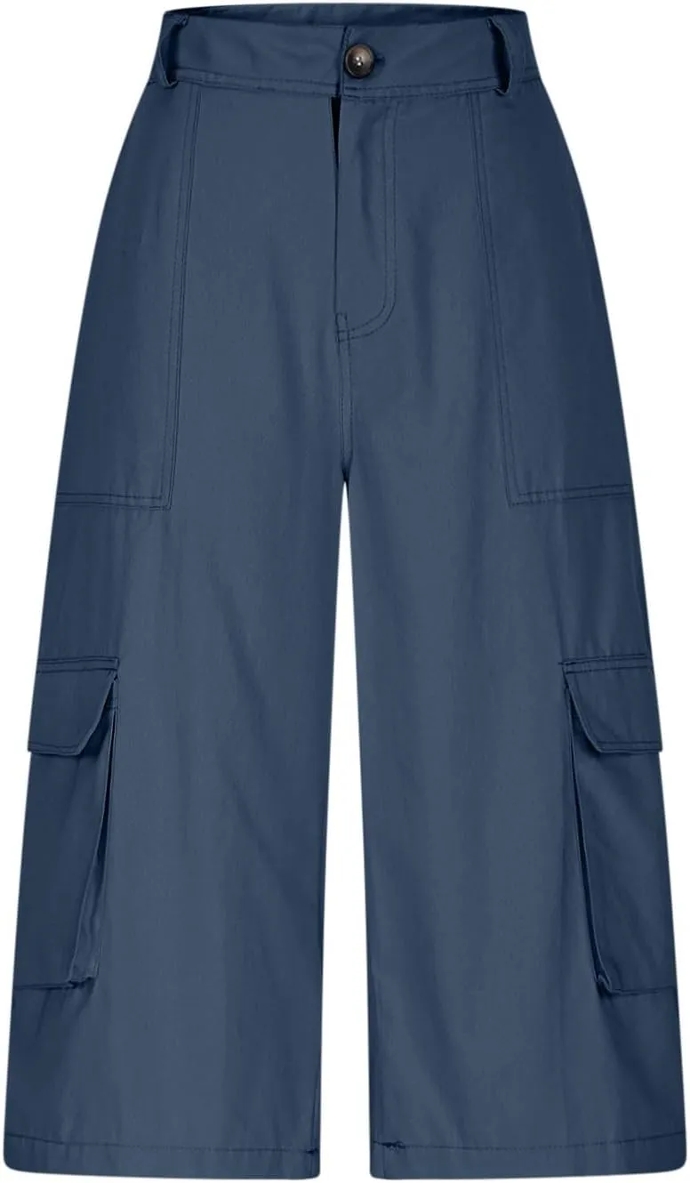 Cargo Capris for Women Loose Baggy Wide Leg Pants Lightweight Flowy High Waisted Hiking Pants Summer Y2k Clothes