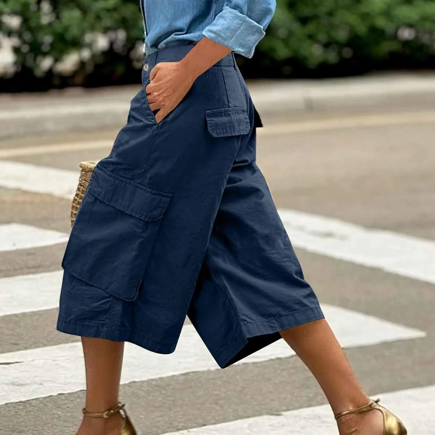 Cargo Capris for Women Loose Baggy Wide Leg Pants Lightweight Flowy High Waisted Hiking Pants Summer Y2k Clothes