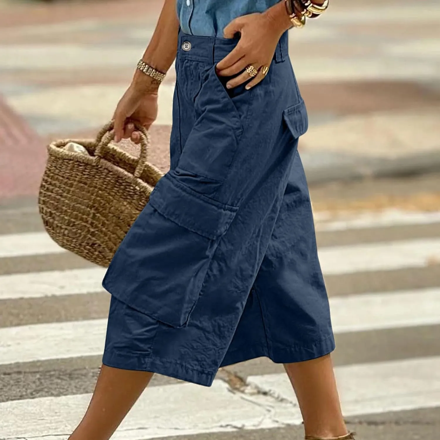 Cargo Capris for Women Loose Baggy Wide Leg Pants Lightweight Flowy High Waisted Hiking Pants Summer Y2k Clothes