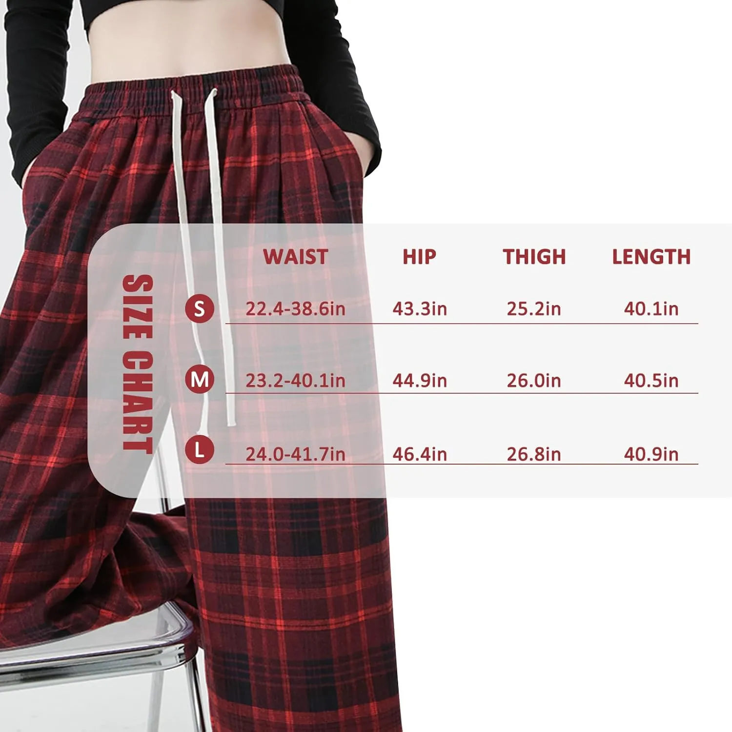 Cargo Pants for Women High Waisted Y2k Pink Plaid Wide Leg Pants with Pockets Baggy Teen Girls Adjustable Drawstring