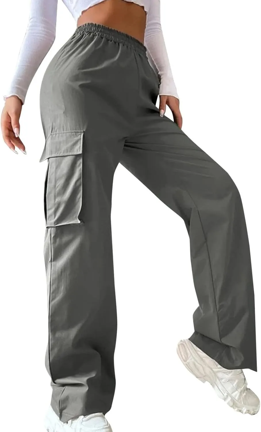 Cargo Pants Women Elastic High Waisted Wide Leg Pants Loose Summer Casual Trendy Streetwear Y2K Trousers with Pockets
