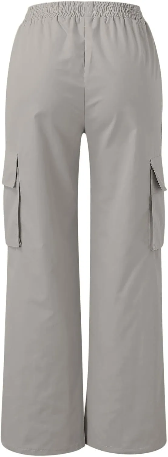 Cargo Pants Women Elastic High Waisted Wide Leg Pants Loose Summer Casual Trendy Streetwear Y2K Trousers with Pockets
