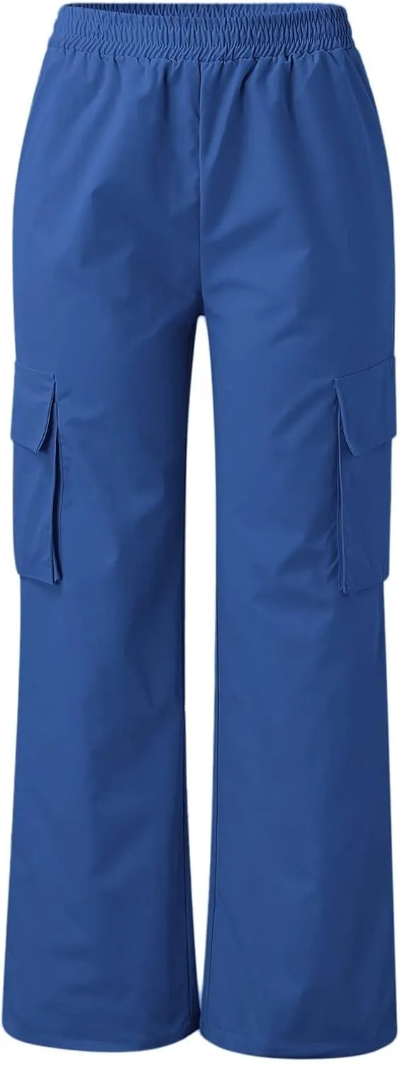 Cargo Pants Women Elastic High Waisted Wide Leg Pants Loose Summer Casual Trendy Streetwear Y2K Trousers with Pockets