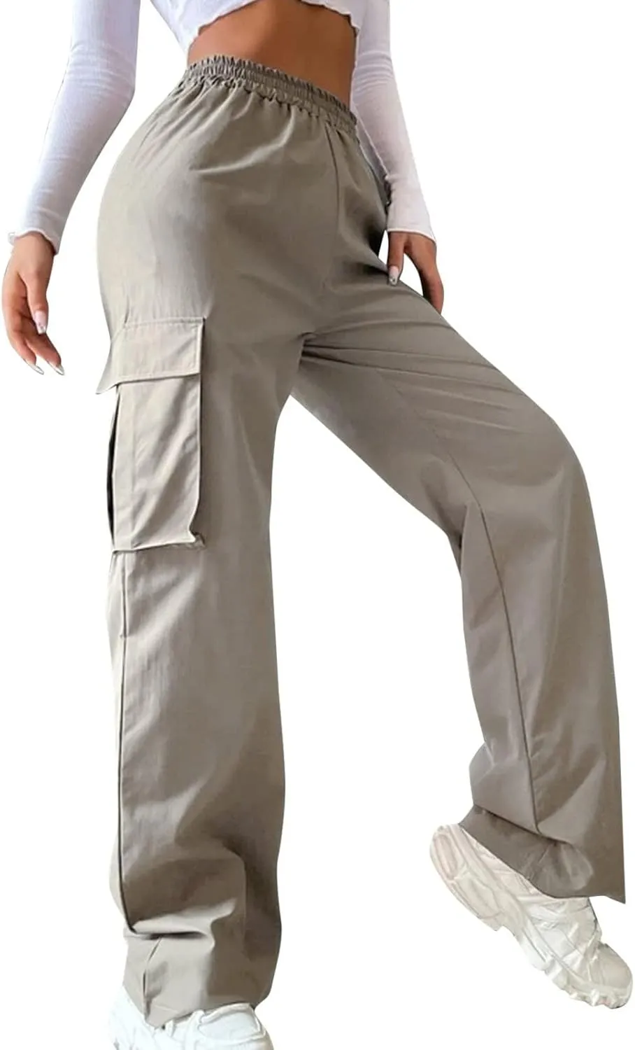 Cargo Pants Women Elastic High Waisted Wide Leg Pants Loose Summer Casual Trendy Streetwear Y2K Trousers with Pockets