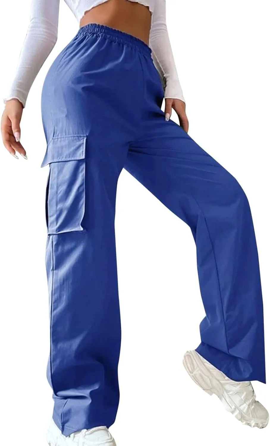 Cargo Pants Women Elastic High Waisted Wide Leg Pants Loose Summer Casual Trendy Streetwear Y2K Trousers with Pockets
