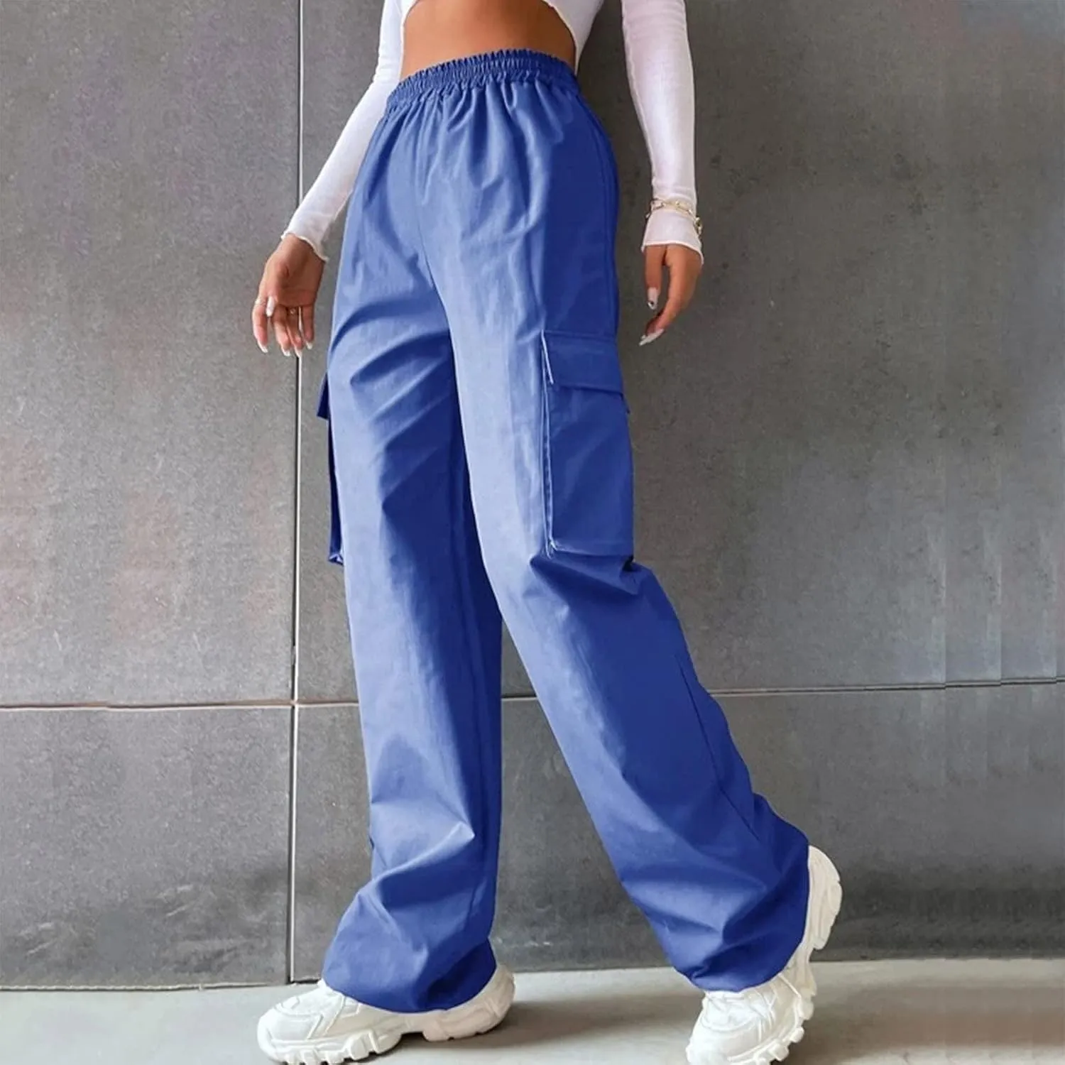Cargo Pants Women Elastic High Waisted Wide Leg Pants Loose Summer Casual Trendy Streetwear Y2K Trousers with Pockets