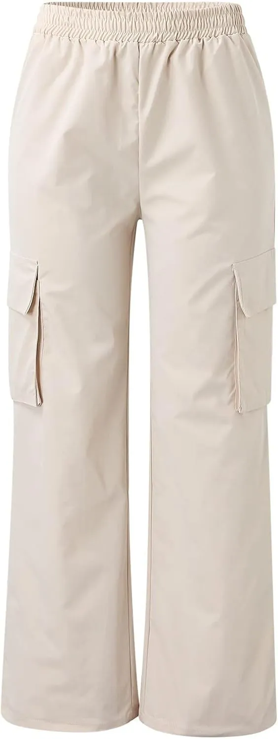 Cargo Pants Women Elastic High Waisted Wide Leg Pants Loose Summer Casual Trendy Streetwear Y2K Trousers with Pockets