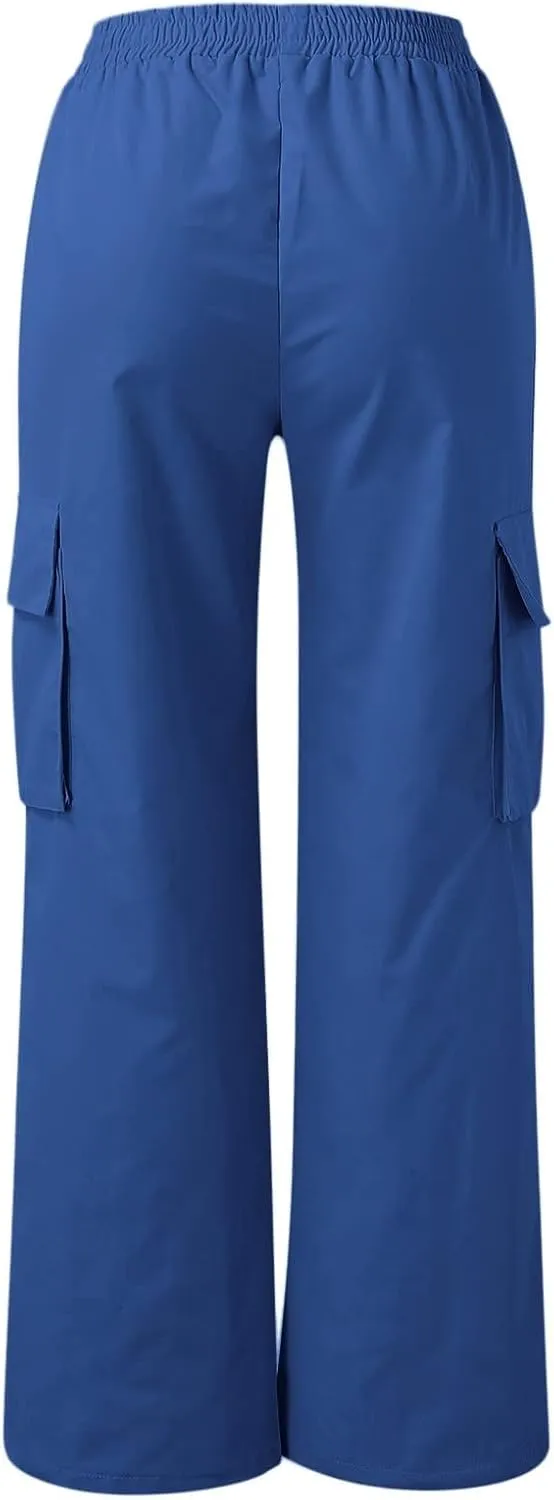 Cargo Pants Women Elastic High Waisted Wide Leg Pants Loose Summer Casual Trendy Streetwear Y2K Trousers with Pockets
