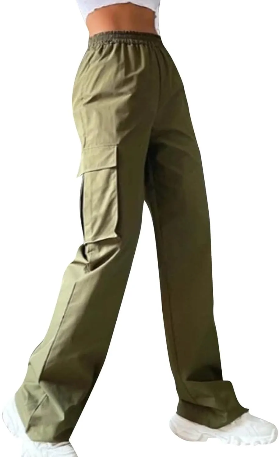 Cargo Pants Women Elastic High Waisted Wide Leg Pants Loose Summer Casual Trendy Streetwear Y2K Trousers with Pockets