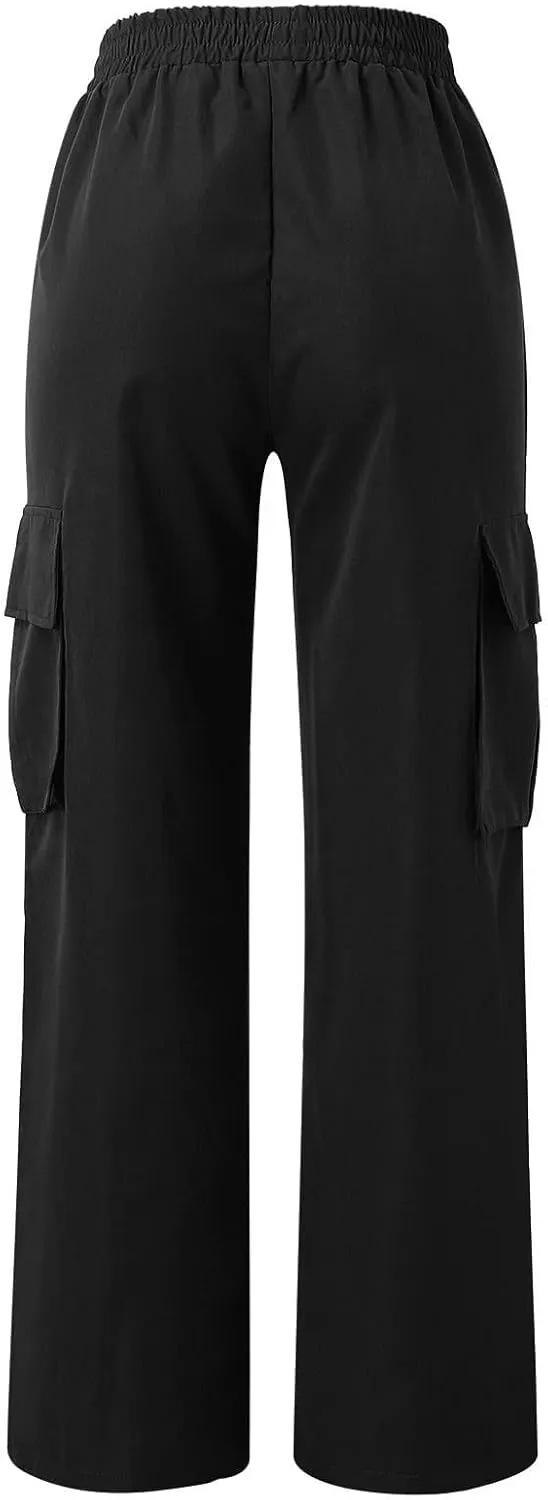 Cargo Pants Women Elastic High Waisted Wide Leg Pants Loose Summer Casual Trendy Streetwear Y2K Trousers with Pockets