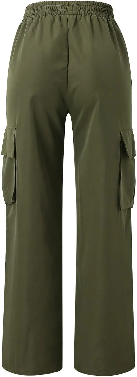 Cargo Pants Women Elastic High Waisted Wide Leg Pants Loose Summer Casual Trendy Streetwear Y2K Trousers with Pockets